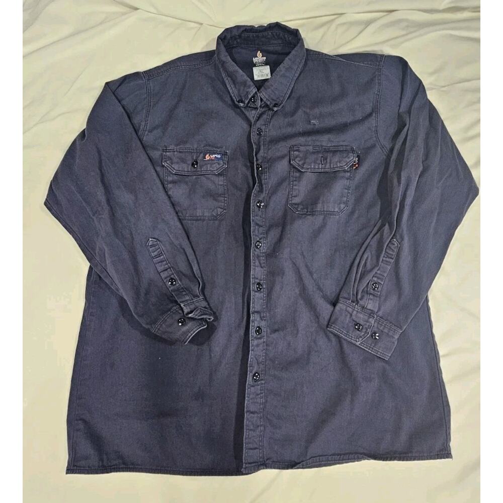 LAPCO FR Shirt Mens 2XLT Blue Flame Resistant Long Sleeve Pearl Snap Western
